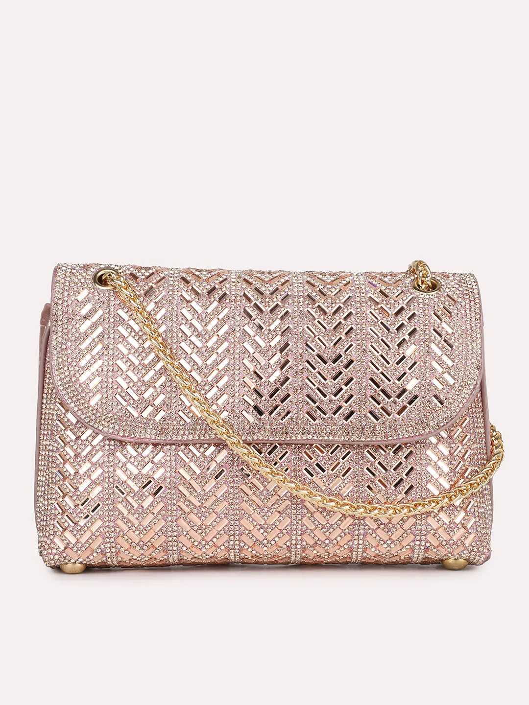 Womens Rose Gold Embellished Sling Bag