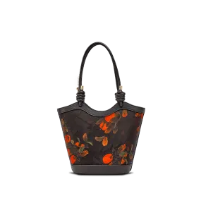 Xiangyunsha Silk Leather Printed Persimmon Shoulder Bag