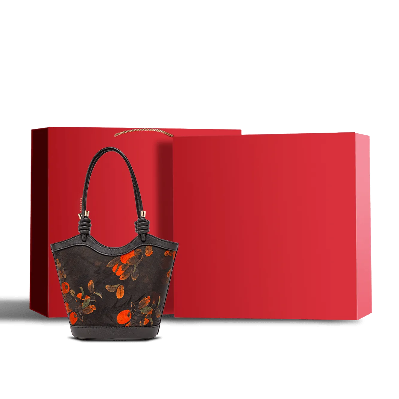 Xiangyunsha Silk Leather Printed Persimmon Shoulder Bag