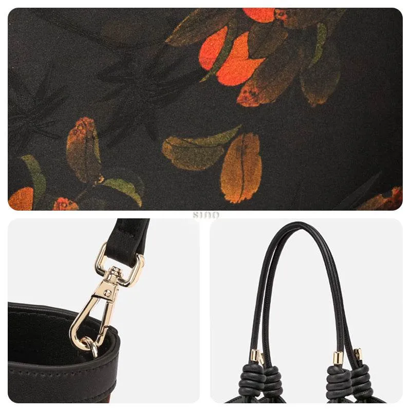 Xiangyunsha Silk Leather Printed Persimmon Shoulder Bag