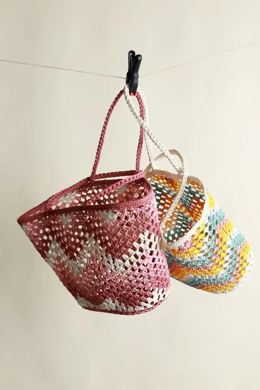 Yellow Handmade Crochet Shoulder Colorful Square Chic Bag