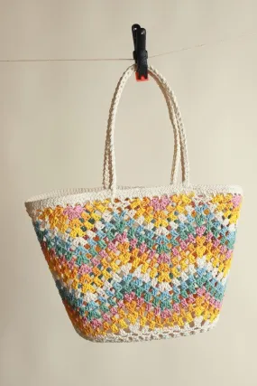 Yellow Handmade Crochet Shoulder Colorful Square Chic Bag