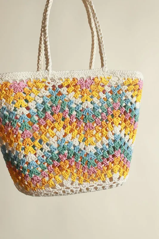 Yellow Handmade Crochet Shoulder Colorful Square Chic Bag