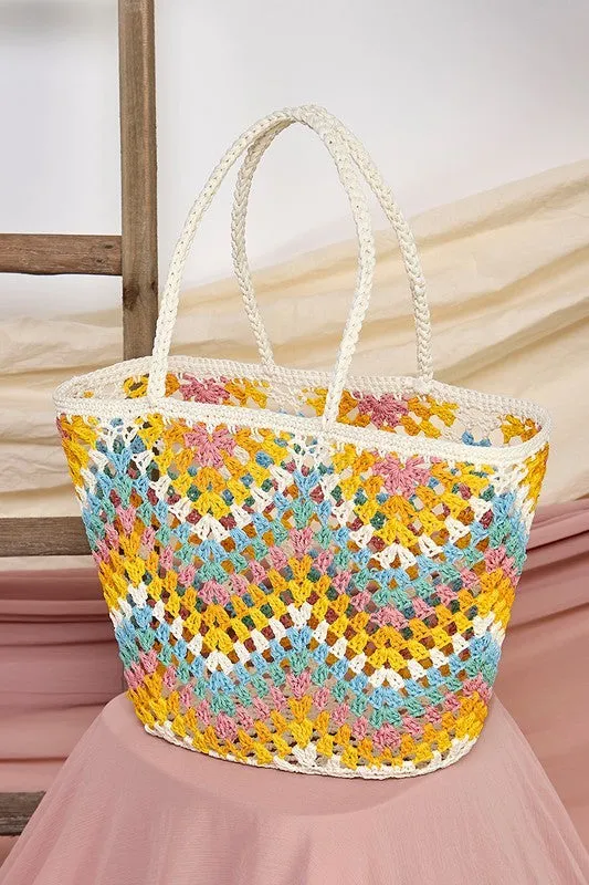 Yellow Handmade Crochet Shoulder Colorful Square Chic Bag