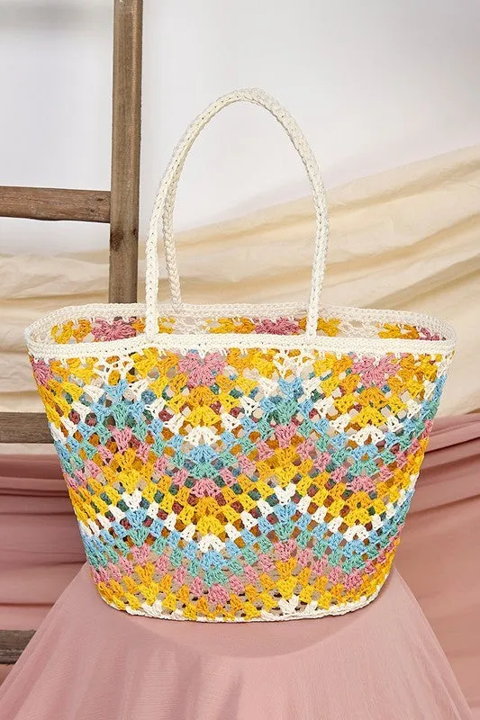 Yellow Handmade Crochet Shoulder Colorful Square Chic Bag