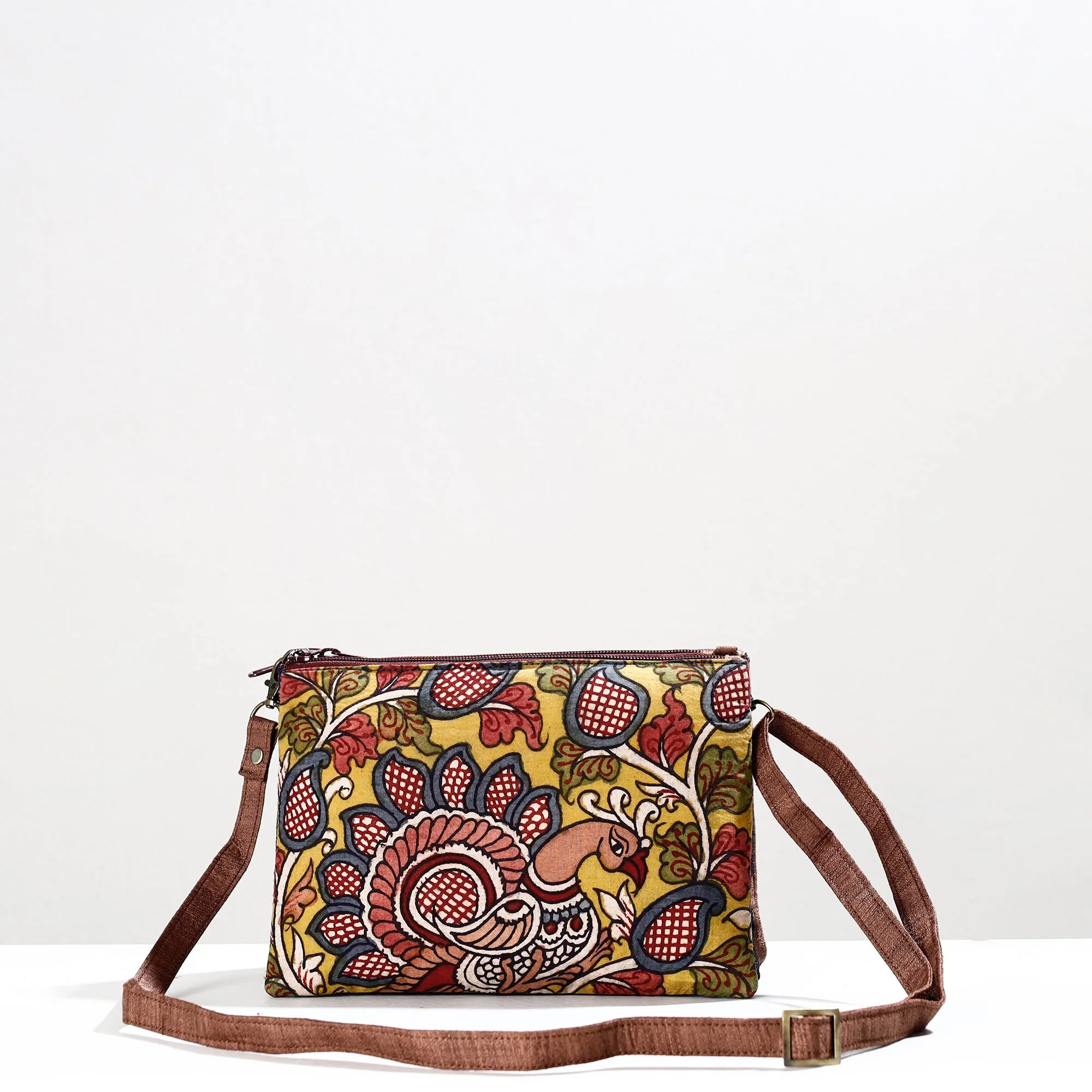 Yellow - Handpainted Kalamkari Natural Dyed Ghicha Silk Sling Bag